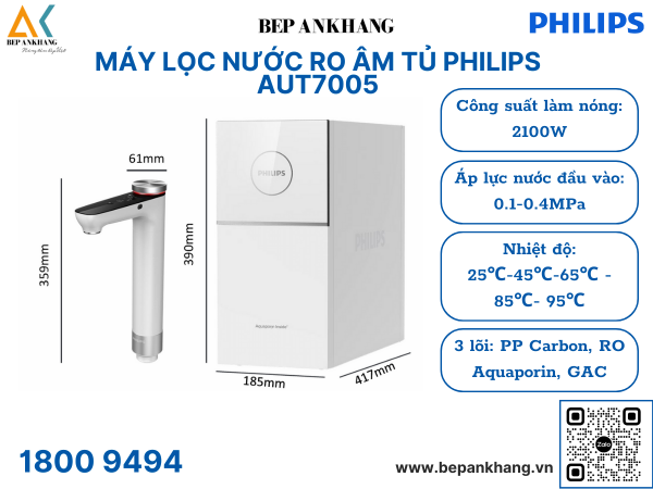 Máy lọc nước RO âm tủ Philips AUT7005 - Vòi nước điện tử 